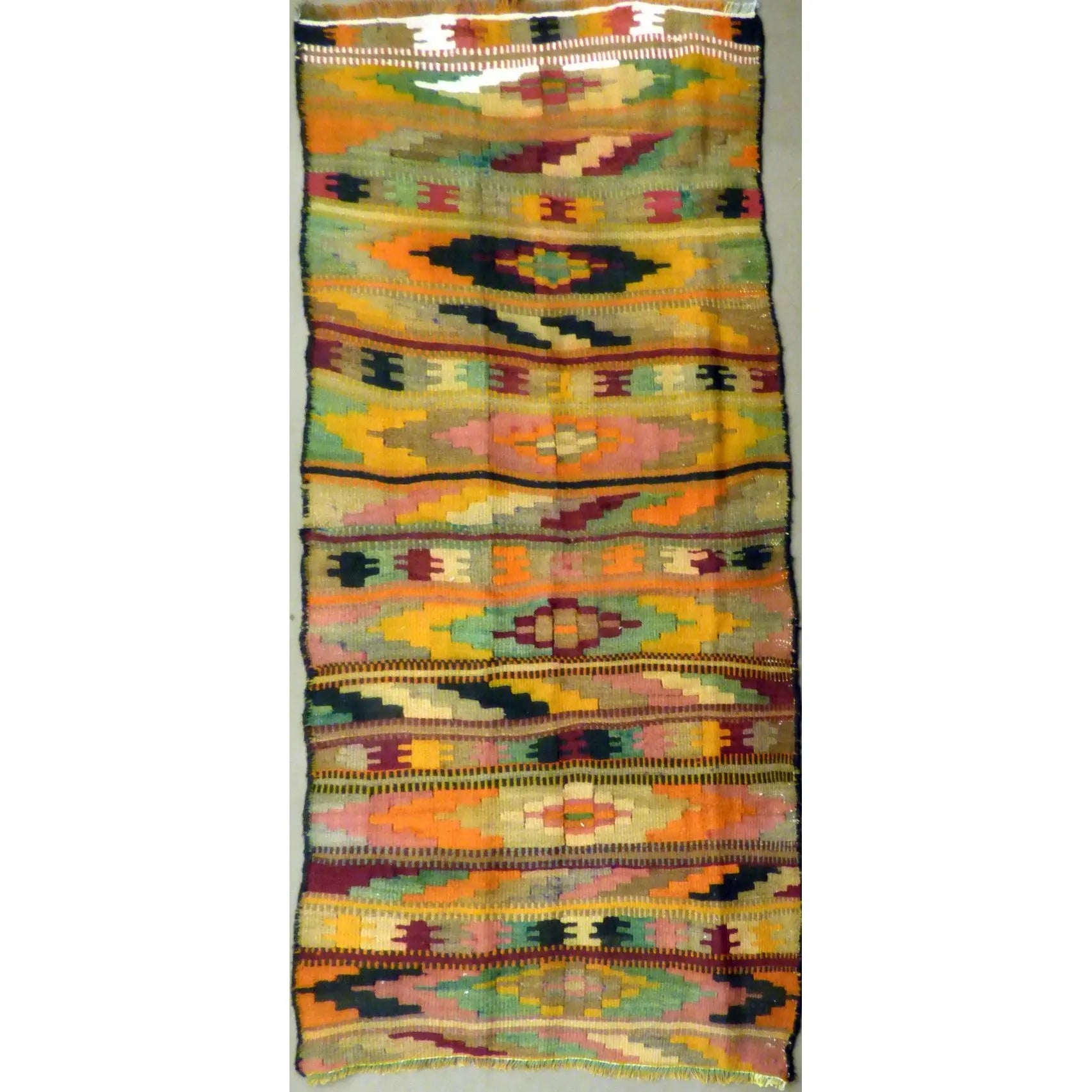 One Of The Kind Authentic Hand-Knotted Sanandaj Vintage Kilim 6'10" X 3'9"